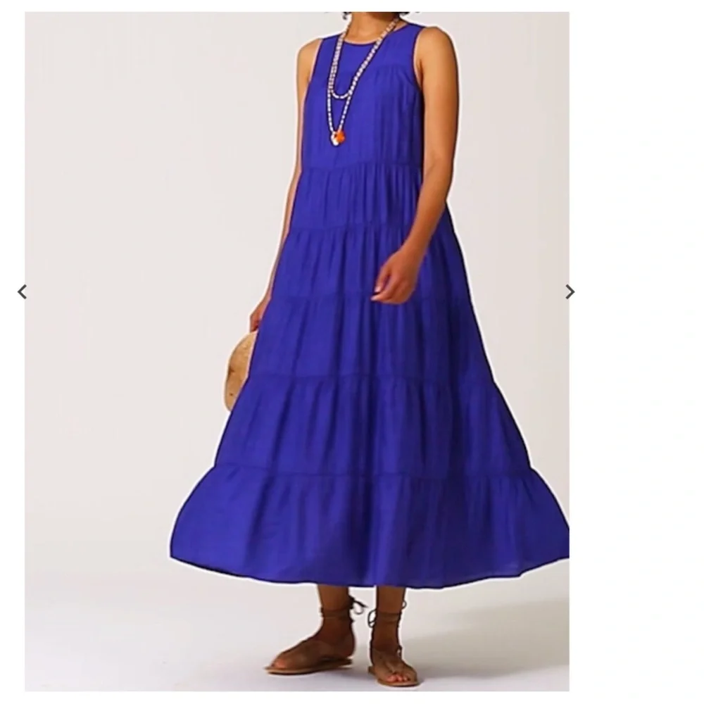 J. Jill Sleeveless Royal Blue Tiered Maxi Dress - Picture 2 of 13